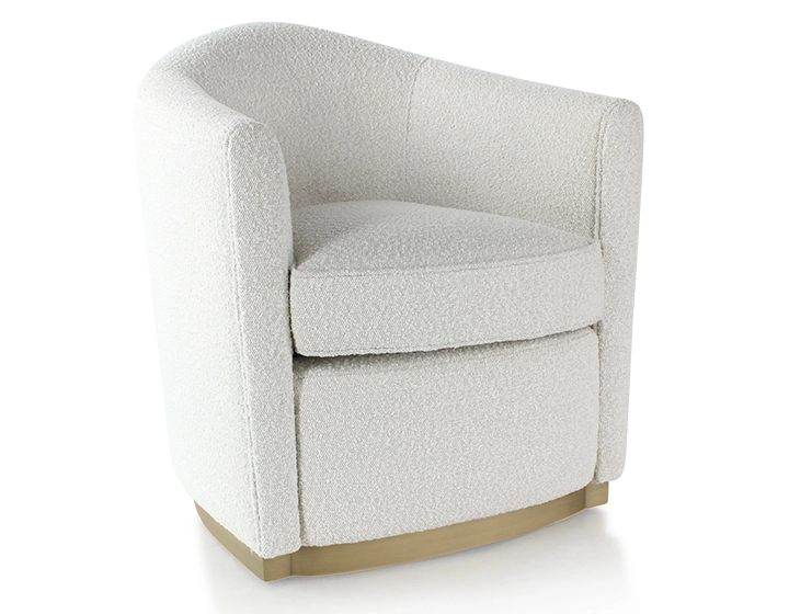 Club armchair fabric white bouclé fabric, brass-effect wooden base Club armchair fabric white bouclé fabric, brass-effect wooden base