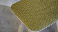 Design bar stool H65 cm natural wood finish with blue fabric seat