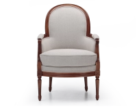 Sillón bergère moldurado estilo Luis XVI madera con tinte envejecido y tejido beige natural