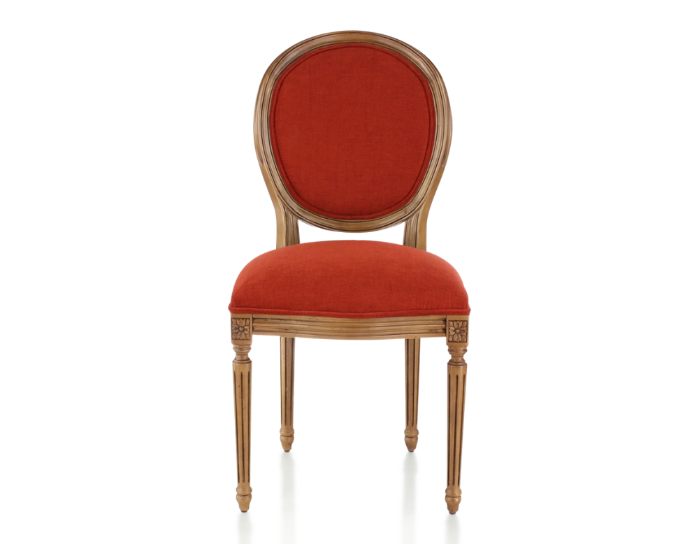 Chaise ancienne style Louis XVI bois teinte ancienne et tissu orange brulé Chaise ancienne style Louis XVI bois teinte ancienne et tissu orange brulé