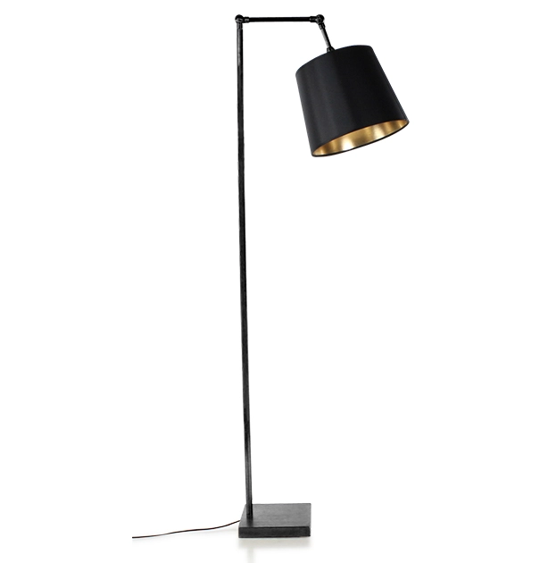 Lampadaire salon articulé noir abat jour noir intérieur doré Lampadaire salon articulé noir abat jour noir intérieur doré