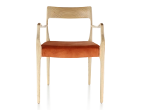 Scandinavian armchair with armrests wood stained natural seat terracotta velvet fabric Scandinavian armchair with armrests wood stained natural seat terracotta velvet fabric