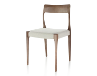 Chaise scandinave bois teinte marron foncé assise tissu beige naturel Chaise scandinave bois teinte marron foncé assise tissu beige naturel