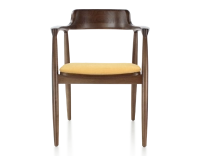 Scandinavian chair dark brown stained wood and yellow fabric Scandinavian chair dark brown stained wood and yellow fabric