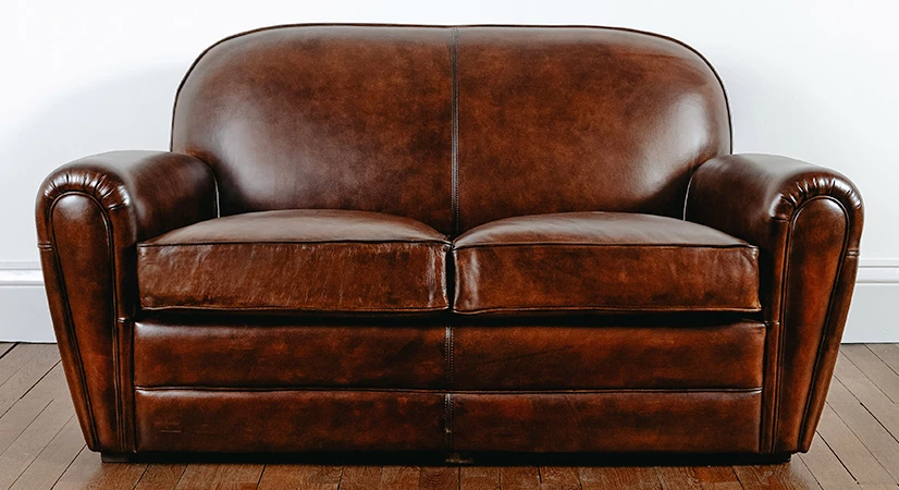 Canapé cuir vieilli brun vintage trois places style classique design