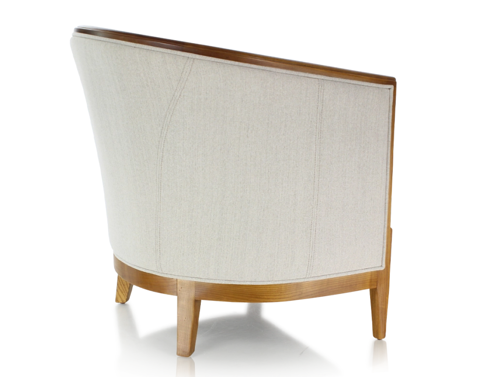 Fauteuil ancien accoudoirs moulurés bois teinte ancienne et tissu beige naturel Fauteuil ancien accoudoirs moulurés bois teinte ancienne et tissu beige naturel