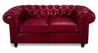 Canapé Chesterfield cuir 2 places rouge carmin accoudoirs cloutés Canapé Chesterfield cuir 2 places rouge carmin accoudoirs cloutés