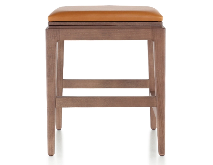 H45 cm design stool walnut-stained wood, caramel leather seat H45 cm design stool walnut-stained wood, caramel leather seat