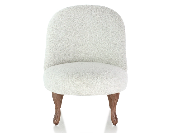 Fauteuil crapaud sans accoudoirs pieds bois teinte noyer et tissu bouclé blanc Fauteuil crapaud sans accoudoirs pieds bois teinte noyer et tissu bouclé blanc