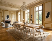 Chaise scandinave bois teinte naturelle assise tissu velours gris bleu