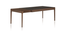 Table extensible 6 à 10 personnes en chêne et céramique allonges bois avec bois teinte marron foncé et plateau céramique effet marbre noir 140x90 cm Table extensible 6 à 10 personnes en chêne et céramique allonges bois avec bois teinte marron foncé et plateau céramique effet marbre noir 140x90 cm