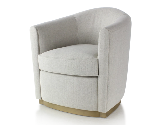 Fauteuil club tissu tissu beige naturel socle bois effet laiton
