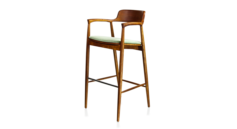 Tabouret de bar h80 cm bois teinte merisier assise tissu vert