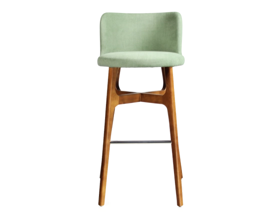 Tabouret de bar h80 cm bois teinte merisier assise tissu vert