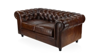 Canapé Chesterfield cuir 2 places marron soutenu accoudoirs cloutés