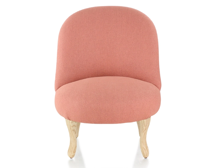 Armless toad chair natural wood stain legs and coral pink fabric Armless toad chair natural wood stain legs and coral pink fabric