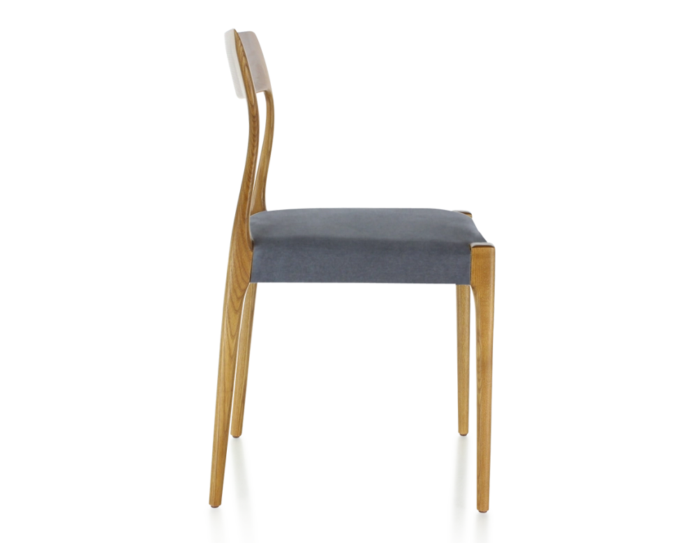 Chaise scandinave bois teinte merisier assise tissu gris Chaise scandinave bois teinte merisier assise tissu gris