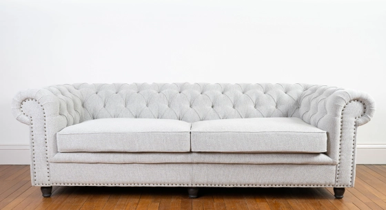 Canapé chesterfield tissu 3 places beige chiné