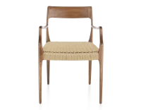 Chaise scandivave avec accoudoirs bois teinte noyer assise corde