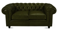 Canapé Chesterfield cuir 2 places vert olive accoudoirs cloutés Canapé Chesterfield cuir 2 places vert olive accoudoirs cloutés