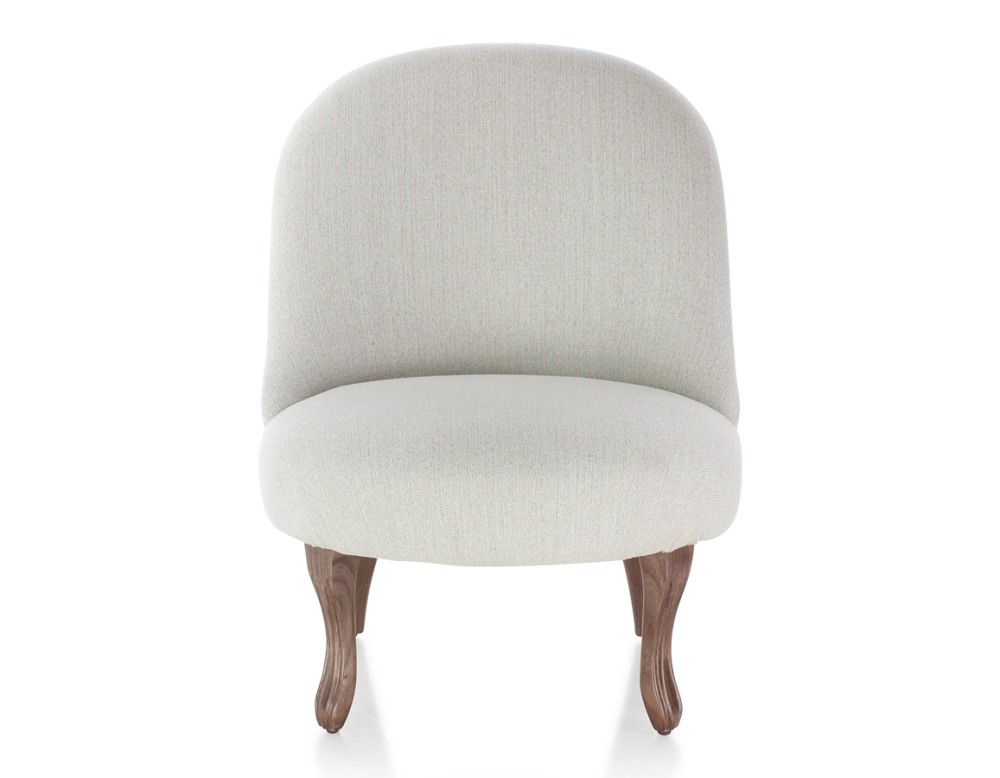 Fauteuil crapaud sans accoudoirs pieds bois teinte noyer et tissu beige naturel Fauteuil crapaud sans accoudoirs pieds bois teinte noyer et tissu beige naturel