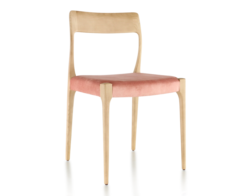 Scandinavian chair wood stained natural seat pale pink velvet fabric Scandinavian chair wood stained natural seat pale pink velvet fabric