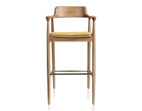 Tabouret de bar h80 cm bois teinte naturelle assise tissu jaune Tabouret de bar h80 cm bois teinte naturelle assise tissu jaune