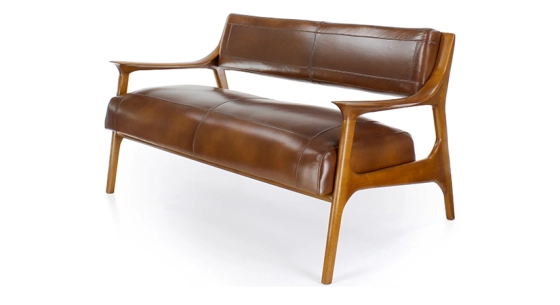 Canapé scandinave cuir 2 places marron vintage