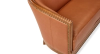 Antique 2 seater sofa with moulded armrests antique stained wood and chestnut leather Antique 2 seater sofa with moulded armrests antique stained wood and chestnut leather