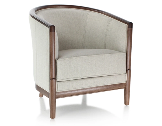 Fauteuil ancien bois teinte noyer et tissu beige naturel