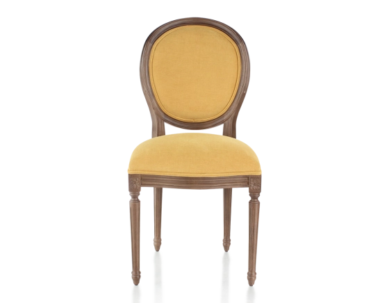 Chaise ancienne style Louis XVI bois teinte marron foncé et tissu jaune