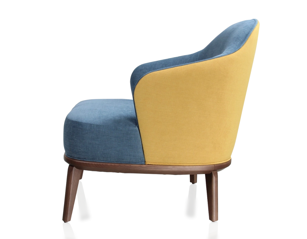 Fauteuil design tissu jaune et bleu jean Fauteuil design tissu jaune et bleu jean