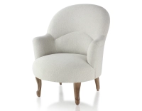 Fauteuil crapaud avec accoudoirs pieds bois teinte noyer et tissu beige naturel Fauteuil crapaud avec accoudoirs pieds bois teinte noyer et tissu beige naturel