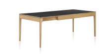 Extendable table for 8 to 12 people in oak and ceramic with ceramic extensions with natural stained wood and ceramic slate effect top and extensions 180x100 cm