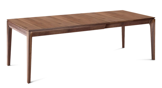 Walnut extending table for 6 to 10 people with natural wood stain top and extensions 140x90 cm