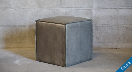 Pouf cuir de buffle vert de gris