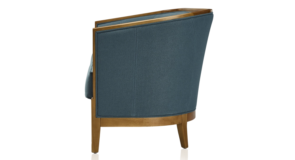 Canapé ancien 3 places accoudoirs moulurés bois teinte ancienne et tissu bleu océan