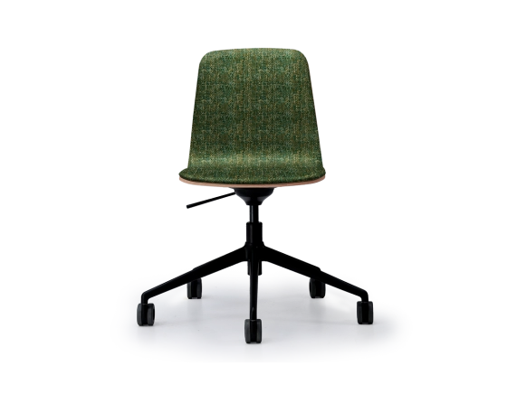 Design office chair black metal base with wheels and green mottled fabric seat