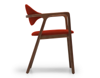 Chaise design avec accoudoirs bois teinte marron foncé et tissu orange brulé Chaise design avec accoudoirs bois teinte marron foncé et tissu orange brulé