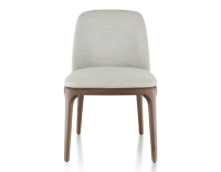 Designer chair dark brown stained wood and natural beige fabric Designer chair dark brown stained wood and natural beige fabric