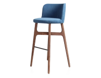 Tabouret de bar h80 cm bois teinte noyer assise tissu bleu jeans Tabouret de bar h80 cm bois teinte noyer assise tissu bleu jeans