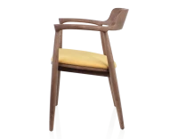 Chaise scandinave bois teinte noyer et tissu jaune