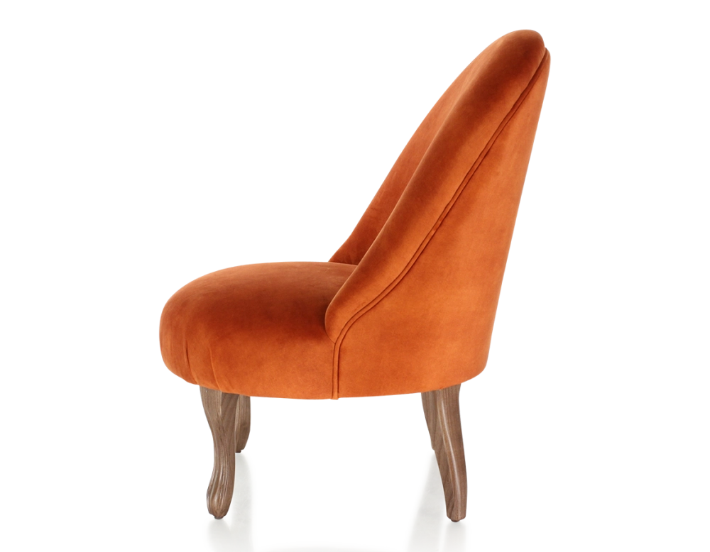 Fauteuil crapaud sans accoudoirs pieds bois teinte noyer et tissu velours terracotta Fauteuil crapaud sans accoudoirs pieds bois teinte noyer et tissu velours terracotta