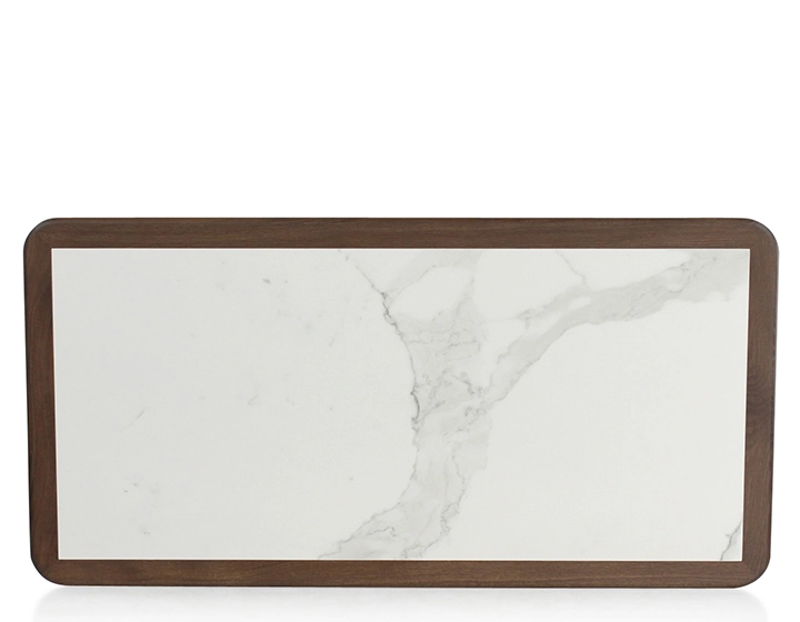 Table basse rectangulaire en chêne et céramique avec bois teinte marron foncé plateau céramique effet marbre blanc 100x50 cm Table basse rectangulaire en chêne et céramique avec bois teinte marron foncé plateau céramique effet marbre blanc 100x50 cm