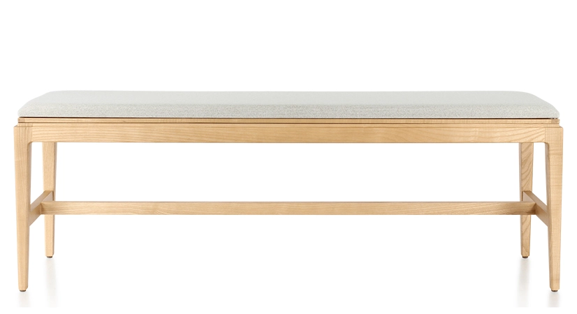 Banc design bois teinte naturelle assise tissu beige naturel L120 cm Banc design bois teinte naturelle assise tissu beige naturel L120 cm