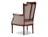 Sillón bergère estilo Luis XVI bois teinte ancienne et tissu chiné beige, gris et orange