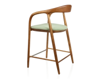 Tabouret de bar H60 cm bois teinte merisier et tissu vert Tabouret de bar H60 cm bois teinte merisier et tissu vert
