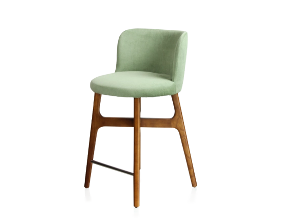 Bar stool h60 cm cherry-stained wood green fabric seat