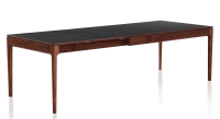 Table extensible 8 à 12 personnes en noyer et céramique allonges céramique avec bois teinte naturelle et plateau et allonges céramique noire unie 180x100 cm