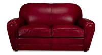 Canapé club cuir 2 places rouge carmin accoudoirs passepoil Canapé club cuir 2 places rouge carmin accoudoirs passepoil